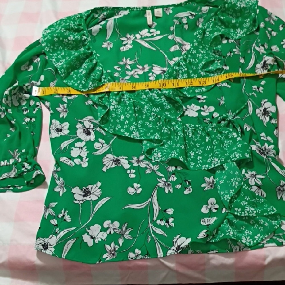 Cato Green Floral Ruffle Blouse